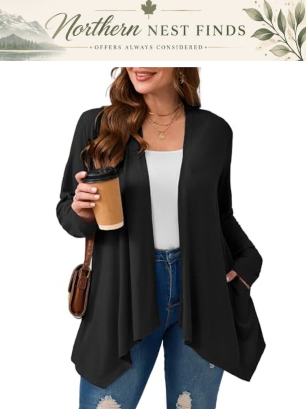 Women's Plus Lightweight Open Front Cardigan Long Sleeve Duster with Pockets